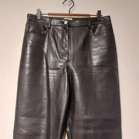 Wilfred Aritzia 'The Melina Pant' Black Vegan Leather High Rise Trousers sz 10